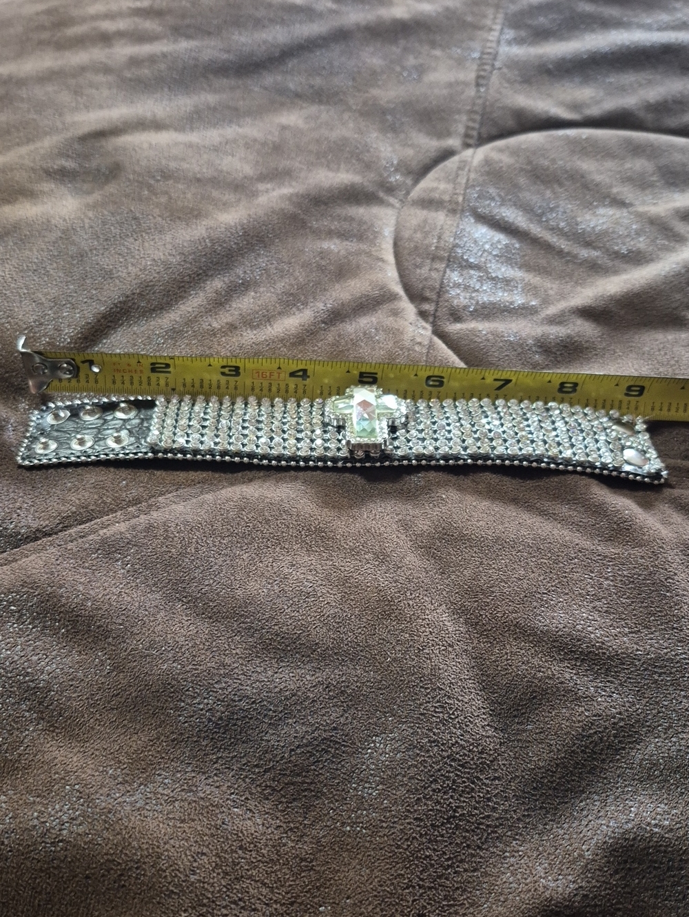 Wester Charm Collection, Crystal Cross Stretch Bracelet - Silver Rhinestone Cuff - Picture 3 of 7